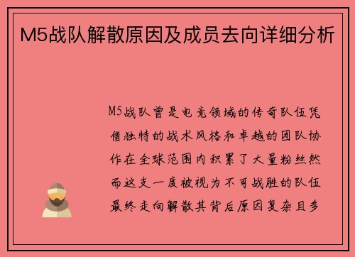 M5战队解散原因及成员去向详细分析